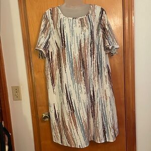 SHEIN Artistic Stripe Midi Dress in Brown and Blue on Cream Background